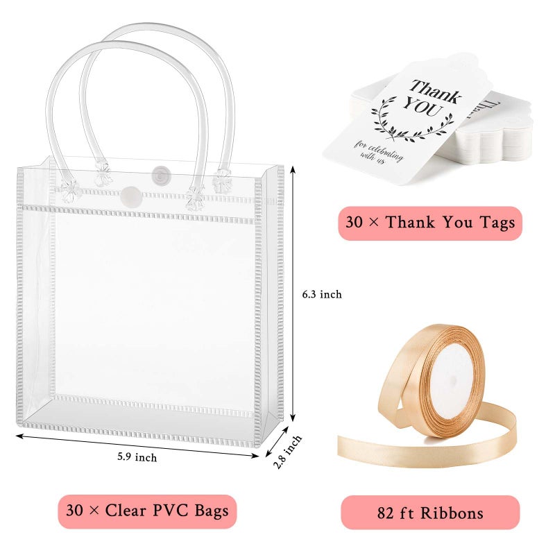 Mauproy 30 Pack Clear Gift Bags with Handles  Party Favor Bags with Ribbons and Tags  Reusable Goodie Bags Tote Bags for Wedding Baby Shower Valentines Day (5.9  x 6.3  x 2.8"") - Image 2